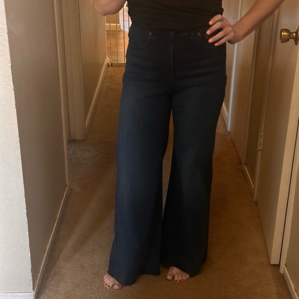 MADEWELL Tall Flared Wide-Leg Crop Jeans - Dark Blue NWT - Picture 9 of 16